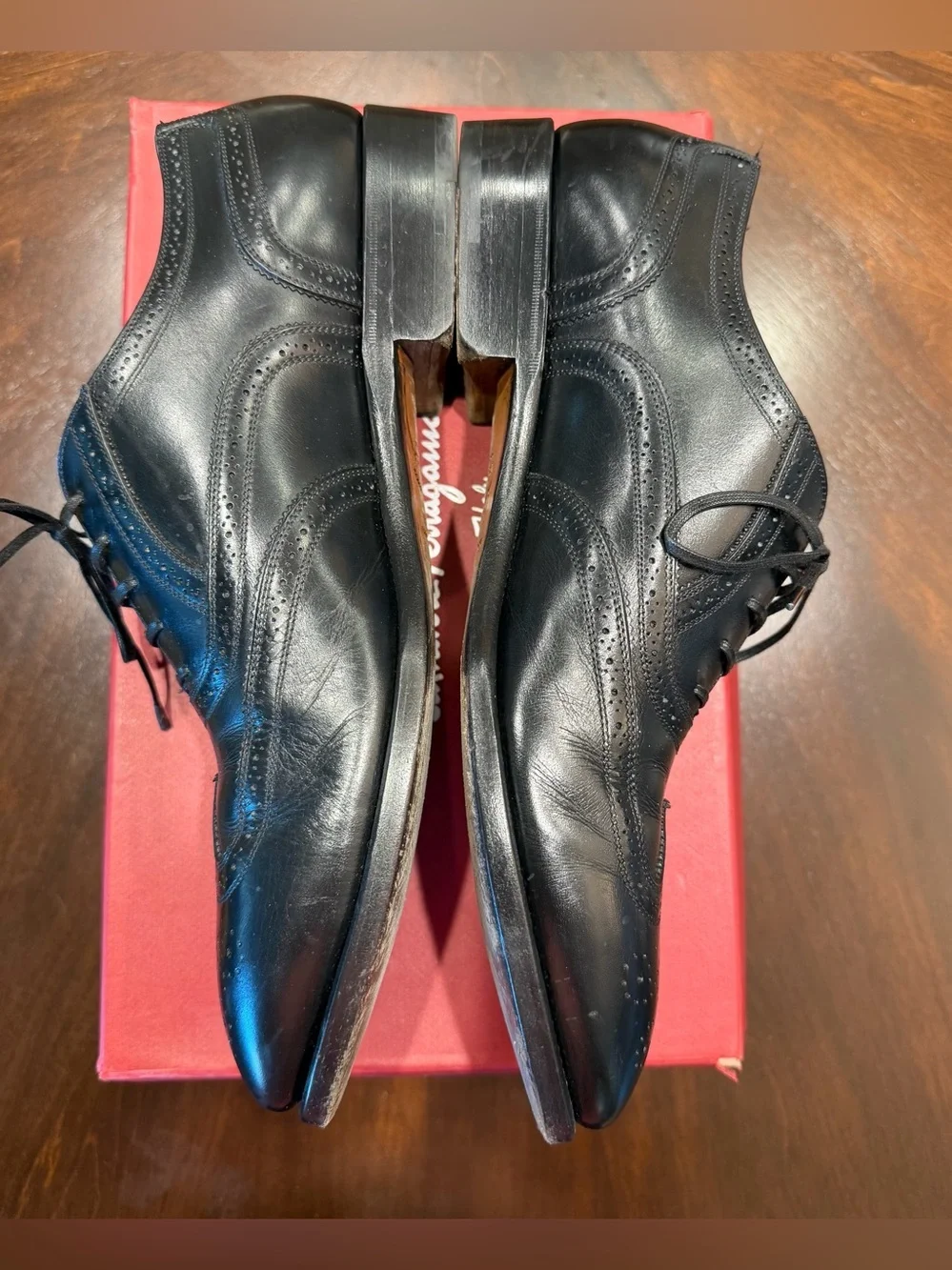 Black Leather Tramezza Wingtip Dress Shoes - Salvatore Ferragamo Size 10